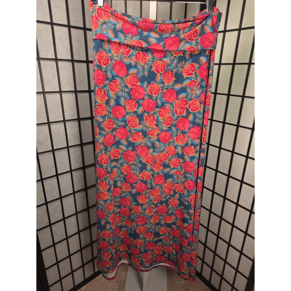 LuLaRoe Maxi Floral Rose Print Boho Stretchy Long Skirt Large Women